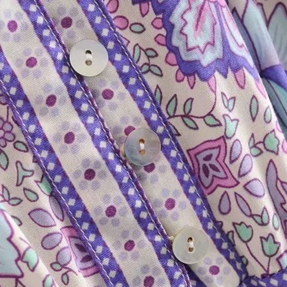 Boho Floral Leopard Gypsy Print Dress Purple - Picture 10 of 13